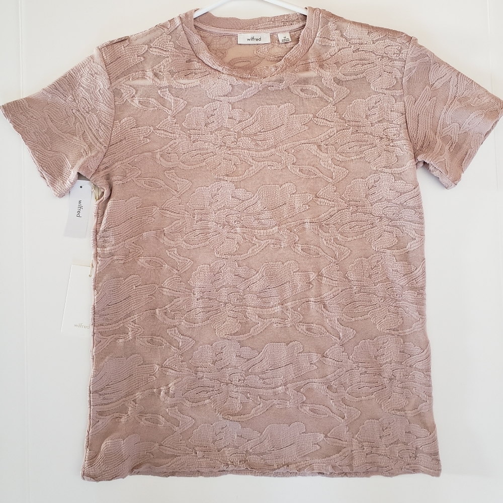 Aritzia Short Sleeve Textured Floral Tee in Dusty Rose